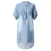 Casual Dresses Women's V-neck Denim Long Party Short Sleeve Swing Dress High Quality Simple Daily Fast