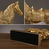 Creative Crafts Harts Dekorativa föremål Golden War Horse Statue Sculpture Modern Office Desk Nordic Home Decor Accessories Ornament