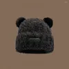 Berets Cute Ear Women Earmuffs Cap Cartoon Bear Protection Hat Fashion Autumn Winter Girl Knitted Plush Soft Warm Bucket Present