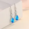 Orecchini pendenti in argento sterling 925 Eleganza Affascinante cristallo blu Zircone Goccia d'acqua a forma di cuore per le donne Gioielli di moda Regali per feste