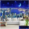 Wallpapers Custom Any Size 3D Wall Mural Paintings City Building Night View P O Wallpaper Living Room Bedroom Study Decor Drop Deliv Dhzu0