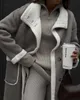 Manteau en laine contrasté gris et blanc pour femme, nouvelle collection automne/hiver 2023, manteau une pièce à revers