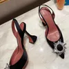 Amina MUADDI Fashion Dress Shoes High Heel Crystal Decorative Buckle Dyeing Pump Shoes Spool Womens Luxury Designer Wedding Shoe Casual Satin Sandals