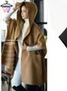 Kvinnor blandas i Cape Loose Cardigan Outwear Cloak Coats Korean Casual Solid Hooded Wool Like Jackets Pockets Street Bärande kvinnor Wraps 231110