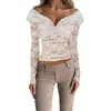 Women's T Shirts Women Y2k Floral Lace Long Sleeve Top See Through Mesh Crop Fitted Fit Sheer Tee Shirt Blouse Streetwear