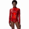 Tute da donna Pagliaccetti Dolcevita finto metallizzato lucido per adulti Body da danza Body da donna a maniche lunghe con ologramma liquido Unitard Clubwear 230410