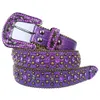 Ceinture en cuir de Cowboy occidental scintillant, ceinture en strass pour hommes, Pu clouté Crocodile violet bbSimon pour femmes