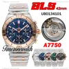 BLSF 42 mm chronomat UB0134101 Automatyczne A7750 Męskie zegarek Chronograph Blue Stick Markery Wybierz Bransoletę Dwucie Rose Gold Bransoletnie