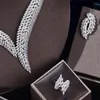 Halsband örhängen set trendig dubai brud bröllop smycken klassiska kubiska zirkoniumförenklade brud 4 stycken set smycken örhänge armband ring