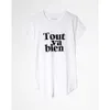 T-shirt femme 23 été nouvelles chemises Zadig Voltaire pour femmes lettre classique ourlet imprimé arc pur coton blanc T-shirt à manches courtes