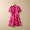 European and American women's clothes 2023 summer new Round neck and short sleeves fashion Beaded Jacquard Rose Dress XXL