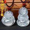 Hänge halsband naturliga handgjorda vita kalkedon guanyin Buddha jade transparent agat