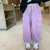 Pantaloni Pantaloni cargo da bambina con tasca laterale alla moda Ragazzi 3 colori larghi casual allacciati alla caviglia