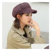New Women Beret Octagonal Hats Worsted Plaid Newsboy Caps Short Eaves Dome Leisure Style Autumn And Winter For Lady Drop Delivery Dhqk2