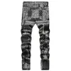 Heren Jeans Heren Paisley Bandana Gedrukt Mode 3D Digitaal Geschilderd Stretch Denim Broek Slanke Rechte Zwarte Broek237Y