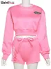 Calças femininas de duas peças Weird Puss Fall Mulheres Carta Imprimir Sporty 2 Set Tracksuit O Pescoço Pulôver Tops Shorts Combinando Streetwear Roupas Casuais 231110