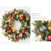 Flores decorativas grinaldas de 40 cm de Natal LED de Natal Pinecone Garland Red Berry Ornamentos pendurados Decorações de parede da porta da frente Xmas Tree 230410