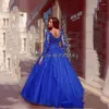 Abiti da festa Royal Blue Splendido abito da ballo con fiori Abito da sera formale elegante con maniche lunghe senza schienale sexy 2023 Abiti