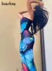 Vestido de duas peças Hawthaw feminino Summer Butterfly Mesh Tube Tops Midi Skirt Sets See Through Outfits Wholesale Items For Business 230411
