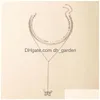 Joli papillon pendentif collier charmes feuille plaquette longue clavicule chaîne Sier couleur alliage métal bijoux pour Dhgarden Dhki6