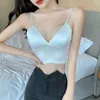 Camisoles & Tanks Sleeveless Underwear V-Neck Cropped With Chest Padded Sexy Camisole Women's Tube Top Satin Crop Tops Silk Bra