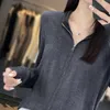 Kadın Örgüler 23 İlkbahar ve Sonbahar Halka Örgü Hırka Çift fermuarlı Kapşonlu Düz Renkli Ceket Lloose Ccashmere Sweater