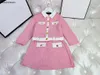 New girl Tracksuits Autumn baby partydress Size 110-160 Gold button lapel jacket and maze patterned jacquard skirt Nov10