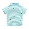 Tシャツ夏の子供の服の赤ちゃんキャンディーカラーターンダウンカラー漫画キャラクターキッズボーイカーショートスリーブコットンTシャツ230411