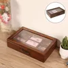 Jewelry Pouches 9 Slots Wooden Storage Box Organizer For Earrings Rings Necklaces Watches