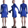 Casual jurken Flare Lange Mouw Front Cut Out Mini Dress Woman Autumn Winter 2023 Classic Basic Female Clothing Office Lady Outfits