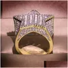 Avec des pierres latérales Mens Iced Out Gold Rings Fivepointed Star Fl Diamond Hip Hop Ring Jewelry Drop Delivery Dhgarden Otxp1