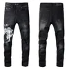 Herren Damen Markendesigner Lila Jeans Große Denim-Hosen Perforierte Hosen Hip Hop Perforierter Reißverschluss Amirs Hosen Buchstaben-Patch Slim Fit Elastisch Kleiner Fuß Jeans A