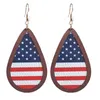 Dangle lampadario stella e strisce USA Flag stampa in pelle in legno geometrico Indipendenza Orecchini Z0411