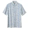 Casual shirts voor heren shirts met korte mouwen mannen zijden katoen licht blauw gestreepte bedrukte Hawaiiaanse top xxl plus groot formaat turn kraag vakantie strand