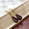 Dangle Earrings S925 Sterling Silver Gold Plating Natural Blood Amber Personality Four-leaf Clover Ladies Eardrops Ear Hook