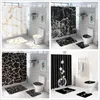 Creative marbre impression salle de bains imperméable rideau de douche piédestal tapis couvercle tapis couverture de toilette ensemble rideau de bain tapis ensemble T200102311T