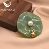 Pins Brooches XlentAg Natural Fresh Water Pearl Aventurine Lotus Leaf Frog Brooches For Women Pendant Dual Use Luxury Fine Jewelry GO0051 230411