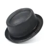 Brede rand hoeden emmer 100 leer mannen zwarte Pork Pie hoed voor papa Fedora Fasgion Gentleman Flat Bowler Porkpie Top maat S M L XL 231110