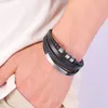 Charmarmband anpassningsbar gravering svart flerskikt läder armband armband män smycken casual manlig party handband pojkvän gåvor fr1178 230411