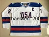 Weng # 21 Mike Eruzione Jersey 1980 Miracle On Ice Hockey Jersey Hommes 100% Brodé Cousu s Team USA Hockey Jerseys Bleu Blanc