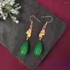 Kolczyki Dangle Jade Water Drop Designer Zielone akcesoria Chalcedony Naturalne talizmany Biżuteria Chińska moda Kobiety 925 Srebrne