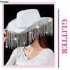 Berets Rhinestones Tassels Women Knight Hat Wedding Panama Elegancka impreza Dress Up Cap Western Cowgirl Hats Crystal Chapeau Jazz