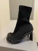 ホワイトレザー 5 本指の靴ニットサイドジッパー女性のアンクルブーツ黒赤固体滑走路の靴プラスサイズ 42 ハイヒール 230302
