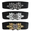 Kvinnor Floral Rhinestone Belt Sparkly Crystal Elastic Midje bred midjebandsklänning för damer för damer lager