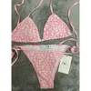 Maillots de bain femmes Sexy petite poitrine froncée dos ouvert col suspendu mode cordon chaud diamant fendu Triangle Bikini