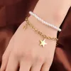 M4wl Bracelets porte-bonheur papillon Bracelet de perles inhabituelles pour femmes en acier inoxydable trèfle breloques chaîne Double couche bijoux