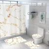 Creative marbre impression salle de bains imperméable rideau de douche piédestal tapis couvercle tapis couverture de toilette ensemble rideau de bain tapis ensemble T200102311T