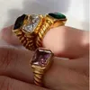 Band Rings Uworld 18K Gold Pvd Plated 316L Rostfritt stål Ringar Finger Chunky Wedding Statement Smycken Shell Freshwater Pearl Zircon Ring P230411