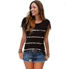 여자 T 셔츠 여성용 봄 여름 술 줄무늬 풀오버 티셔츠 레이디스 스포츠 짧은 슬리브 라운드 목 티셔츠 탑 FIR