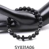 Bracelet en pierre de lave noire œil de tigre naturel, perles en hématite, croix, bijoux pour femmes et hommes, 8mm